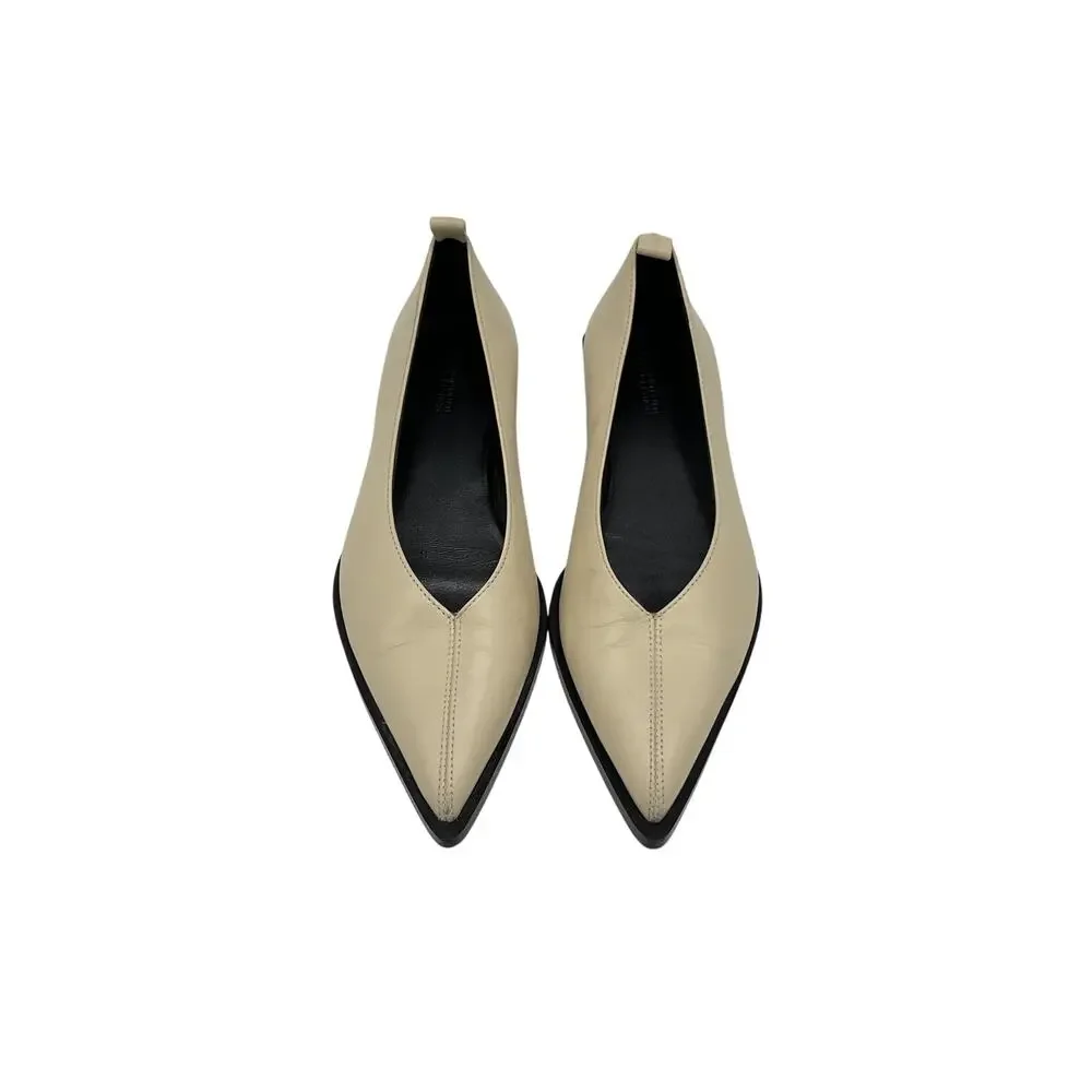 Massimo Dutti Cream Pointed Toe Leather Flats